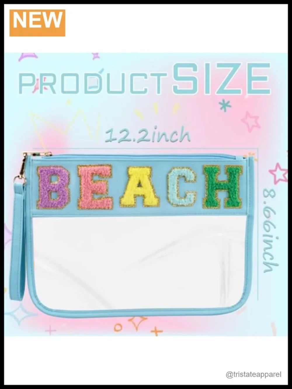 Chenille Letter Clear Cosmetic Zipper Pouch, Waterproof Makeup Toiletry